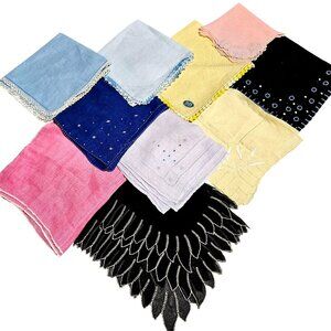 Lot of 10 VTG linen/cotton handkerchiefs assorted colors, patterns and sizes